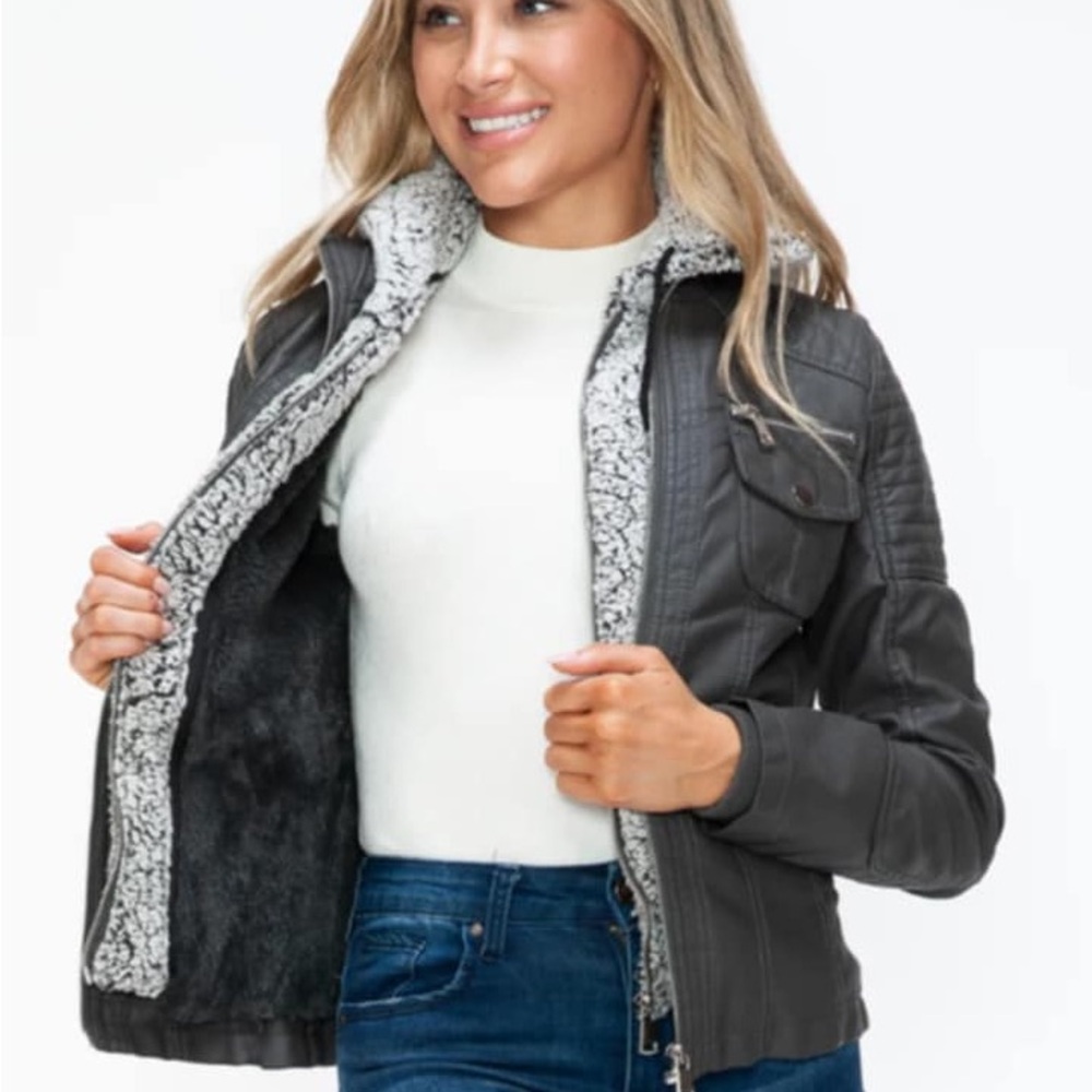 YMI Charcoal Teddy Jacket with Sherpa Lining